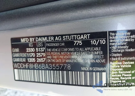 2011 Mercedes-Benz E 350 4Matic из США, поврежденный, VIN WDDHF8HB6BA355778